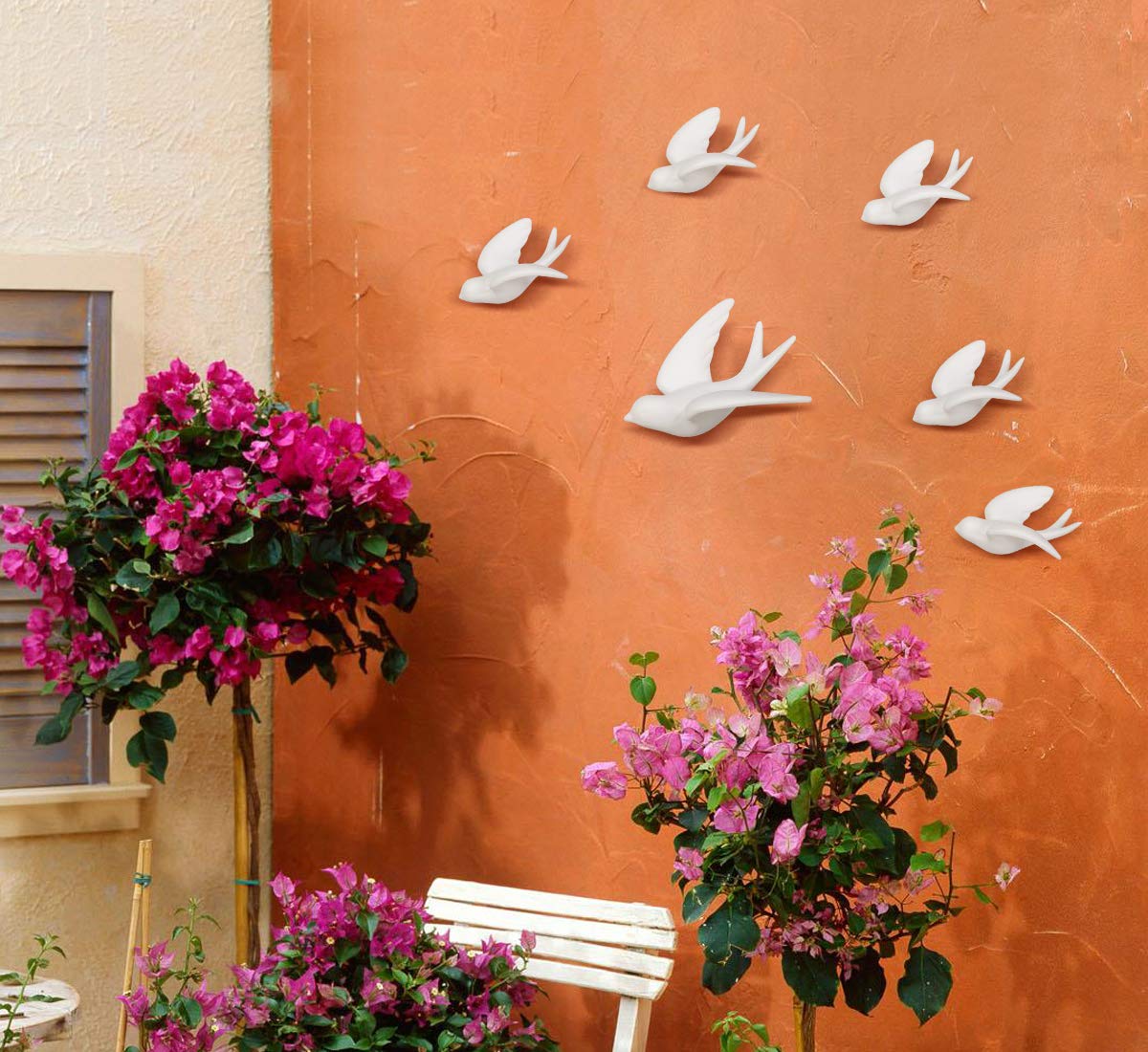 FANWNKI Ceramic Flying Birds Sparrows Wall Mount Hanging Decor-White-2Pack,Right