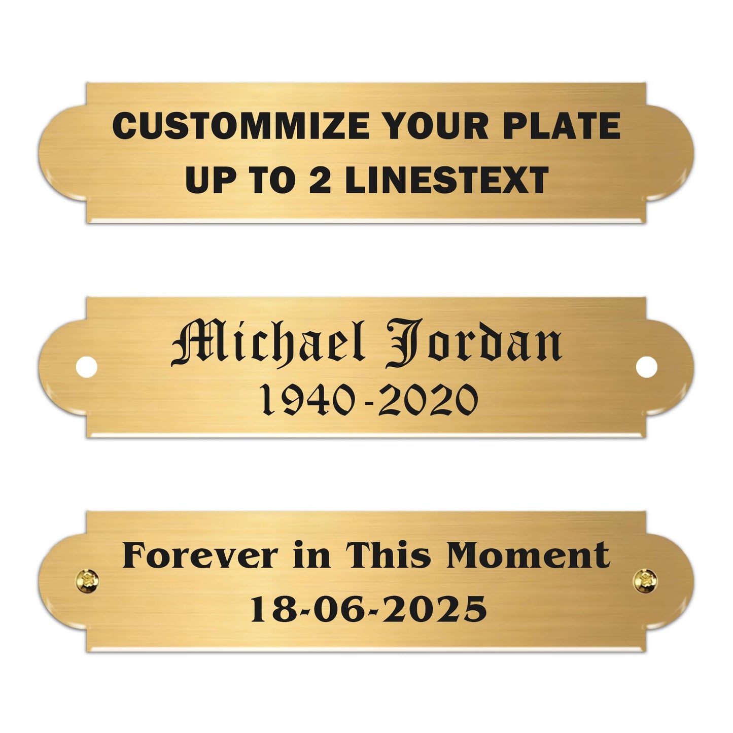 Engraved Name Plate Customized, Personalised Brass Sign for Wall Door Decor, Picture Frame, Memorial, Gift, Collectible - Solid Brass Brushed Gold Finish, 3.5 x 0.75" (Adhesive/Screws)