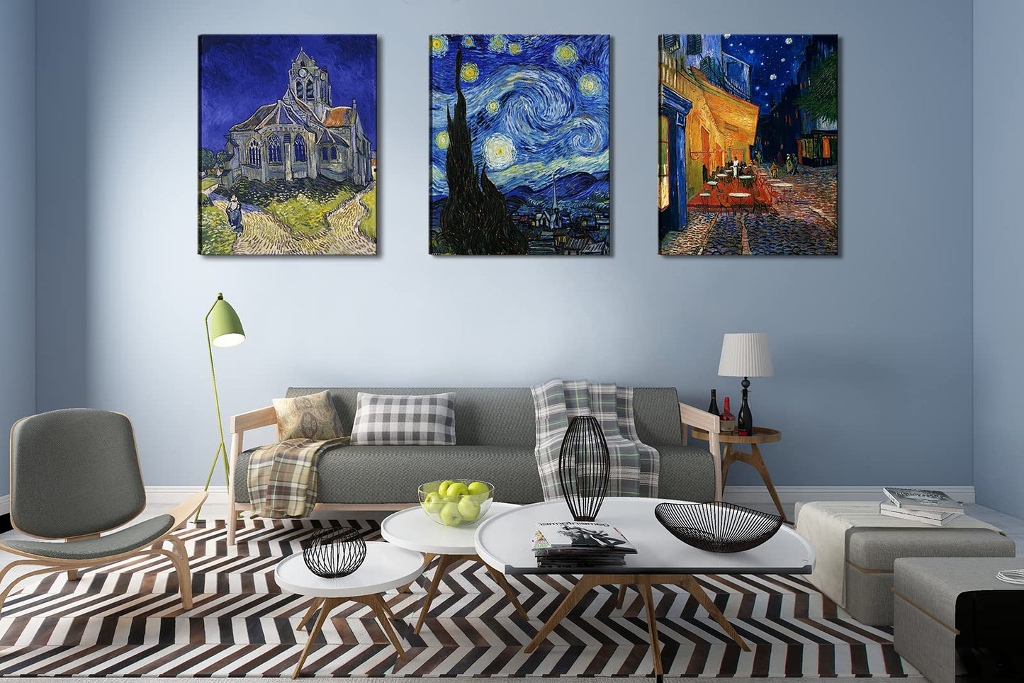 Vincent Van Gogh Canvas Wall Art Paintings, Famous Starry Night Picture Prints for Decor Classic Cafe Terrace At Night Artwork Reproduction Poster for Bedroom Living Room Office 12"x16"x3 Piece