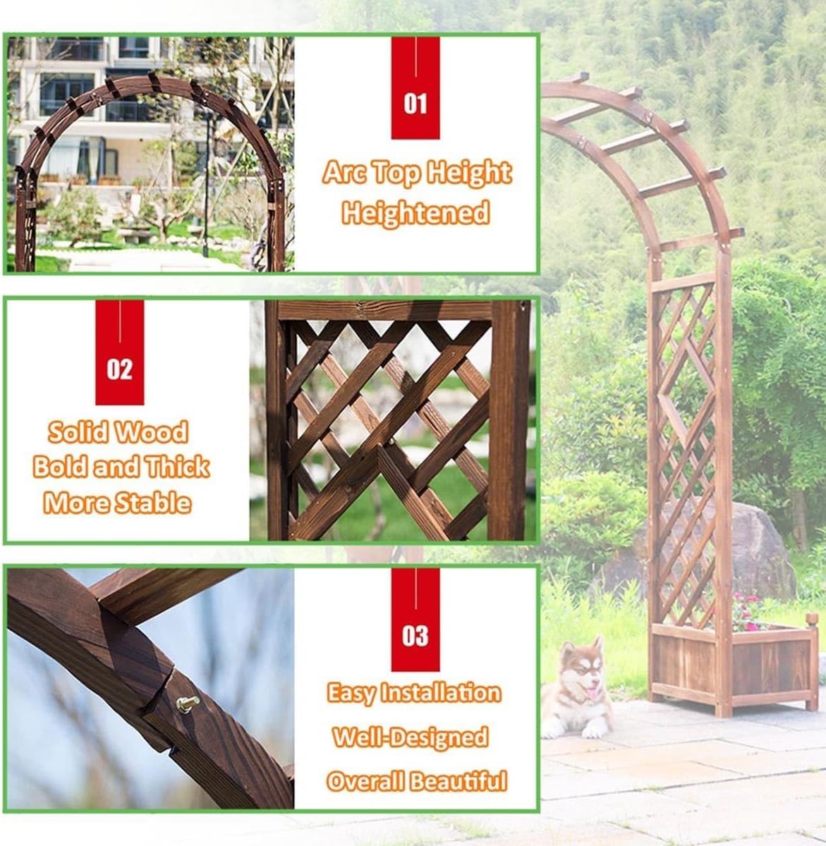 Wooden Garden Arbor Rose Archway Trellis for Climbing Plants Heavy Duty 1.2m 1.8m Wedding Arch Weatherproof & Easy to Assemble (White 120cm/47.2inch)