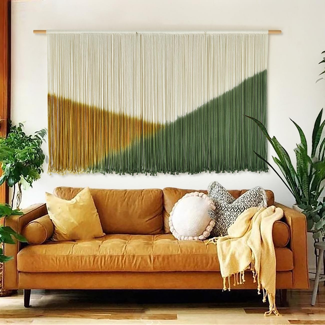 Flber Macrame Wall Hanging Large Yarn Wall Art 57" W x 31" L Modern Bohemian Home Décor for Living Room or Bedroom
