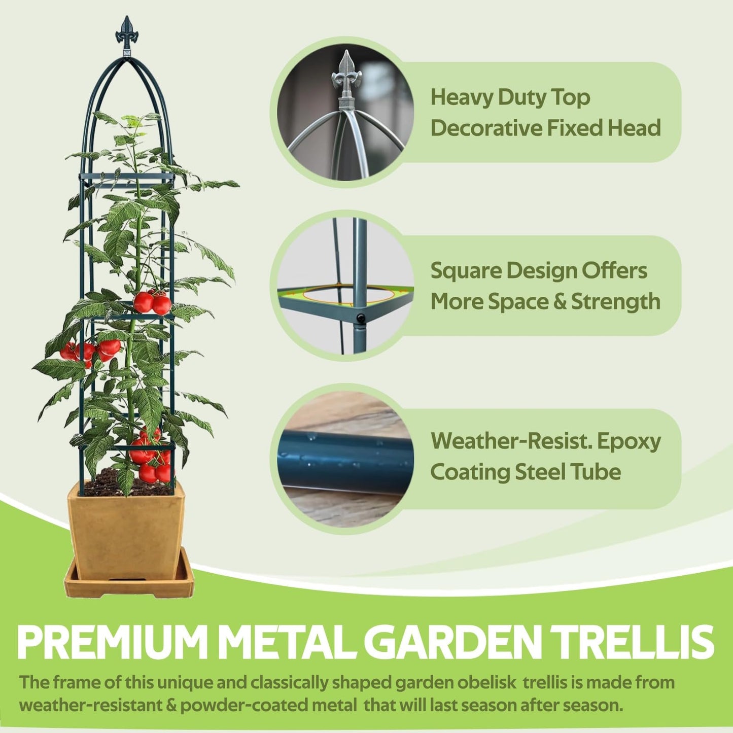 Jesosia 100% Metal Obelisk Trellis for Climbing Plants Outdoor & Indoor - Powder-Coated Thicken Steel Towering Plant Support - Weather-Proof Garden Trellis for Climbing Vine, Vegetables & Flowers