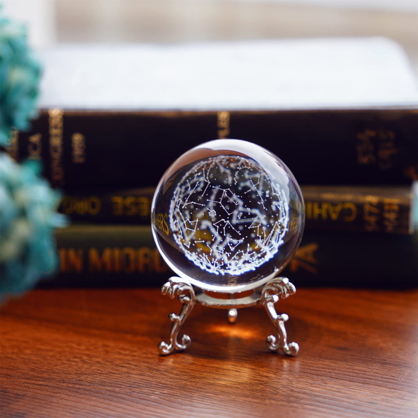 HDCRYSTALGIFTS 3D Laser Engraved Constellation Crystal Ball Paperweight 60mm/2.3inch Glass Decorative Ball Sphere for Home Table Decor