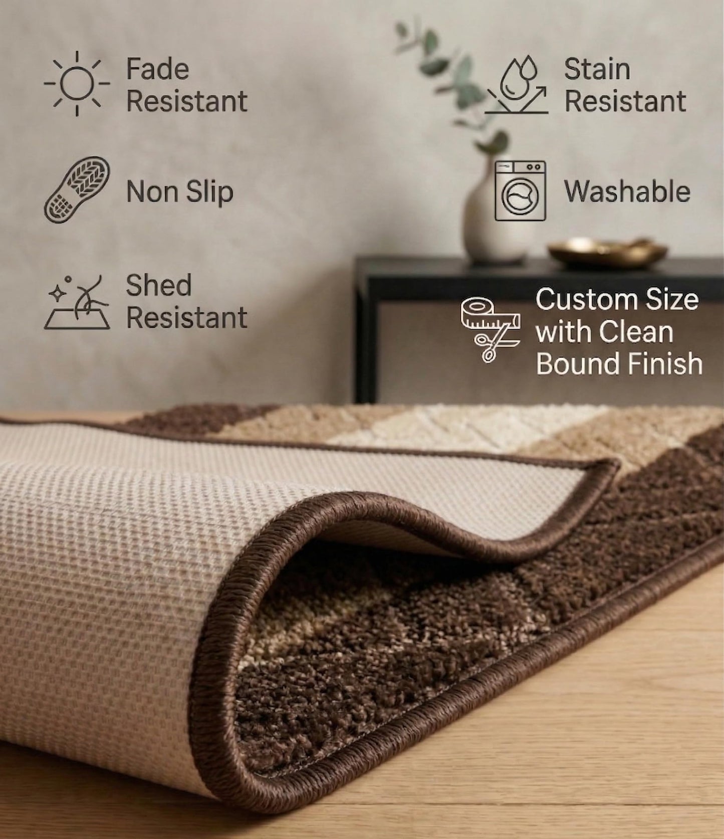 BestHomeCustom Custom Size Hallway Runner Rug Brown-Beige Color 31 inch Wide Select Your Length Non-Slip (Skid Resistance) Rubber Backing 6 feet x 31 inch