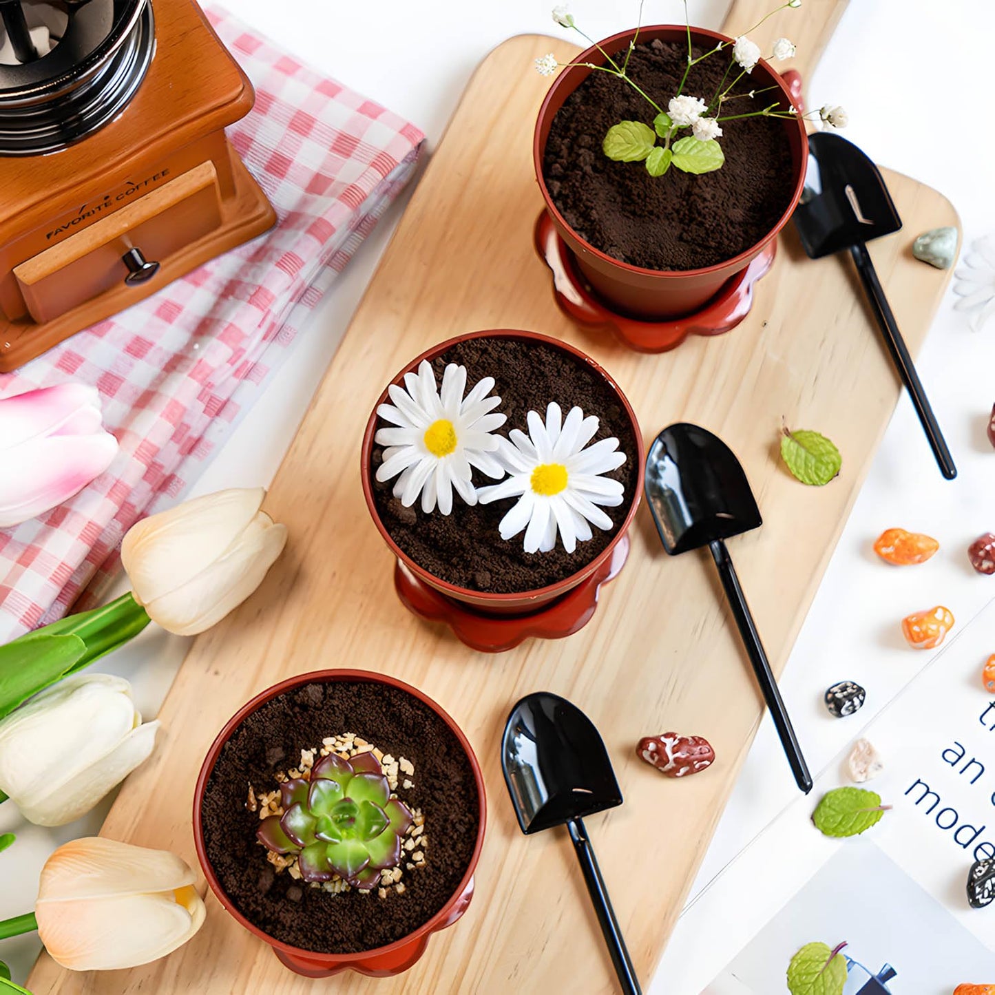 20 Pcs Nursery Pots with Humidity Dome, Cupcake Plant Nursery Pots with Bring A Plate and Shovel, Planting Cups for Seeds for Indoor Gardening and Plant Propagation