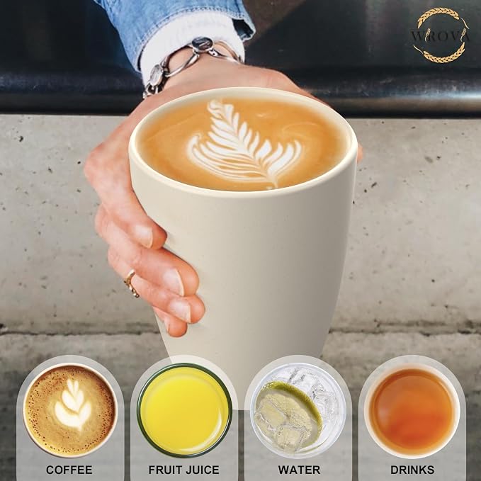 Wrova Wheat Straw Cups 8 PCS Good Alternative to Plastic Reusable Cups 20 oz Unbreakable Drinking Cup Reusable Dishwasher Safe Water Plastic Glasses Beige Series