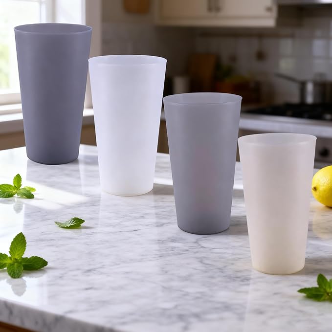 AOYITE Unbreakable Plastic Cups Reusable, 32 oz Plastic Tumblers set of 12, BPA Free Dishwasher Safe Large Drink Cup for Kids Kitchen Camping Party Outdoor (Grey Stone)