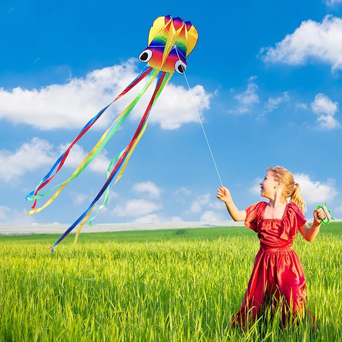 Large Octopus Kites for Kids & Adults,Big Kite for Beginners, Kites for Kids Ages 4-8,Outdoors Activities with Line and Handle