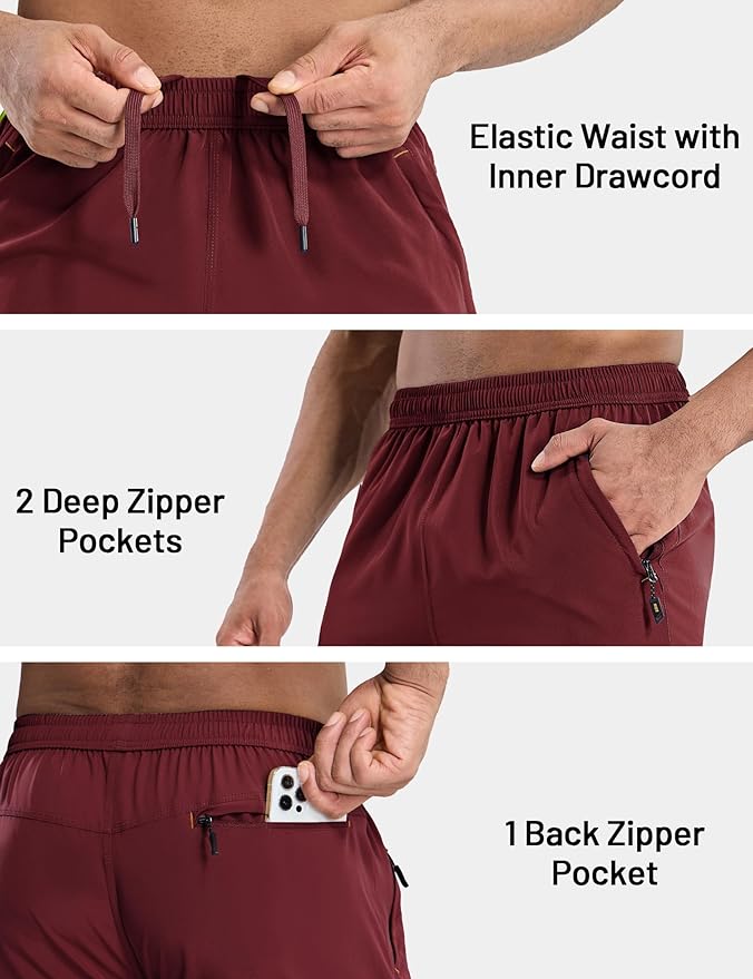 MIER Men's Quick Dry Running Shorts with Zipper Pocket, Elastic Waist Athletic Workout Exercise Fitness Shorts, 7 Inch