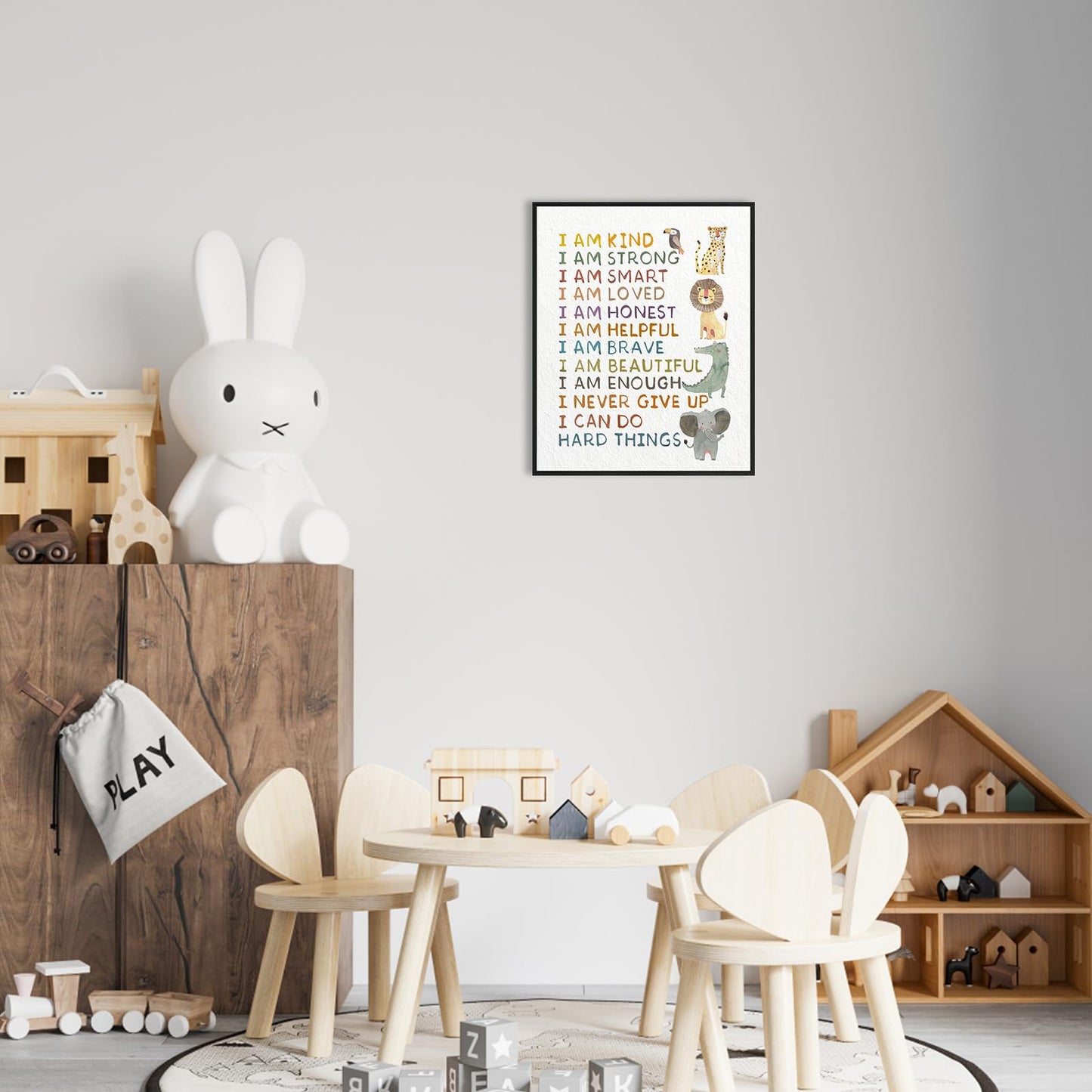 Jungle Safari Nursery Wall Decor: Hold Him a Little Longer Quote Kids Wall Art Framed 12"x15",Giraffe Lion Animal Picture Posters Nursery Art Wall Hanging Decor for Toddler Baby Boys' Rooms