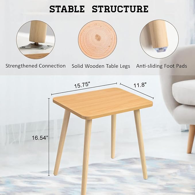 FORAOFUR Side Table, Modern Small End Table, Wood Nightstand for Living Room, Bedroom and Balcony, Rectangular Accent Table Home Decor, Easy Assembly, Natural