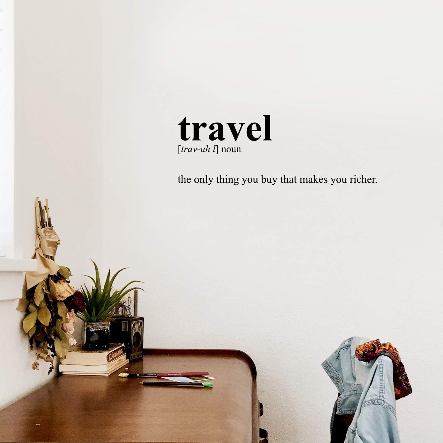 Vinyl Wall Art Decal - Travel Definition - 12" x 35" - Modern Inspirational Traveling Vacations Quote for Home Bedroom Office Workplace Travel Agency Decoration Sticker (Black)