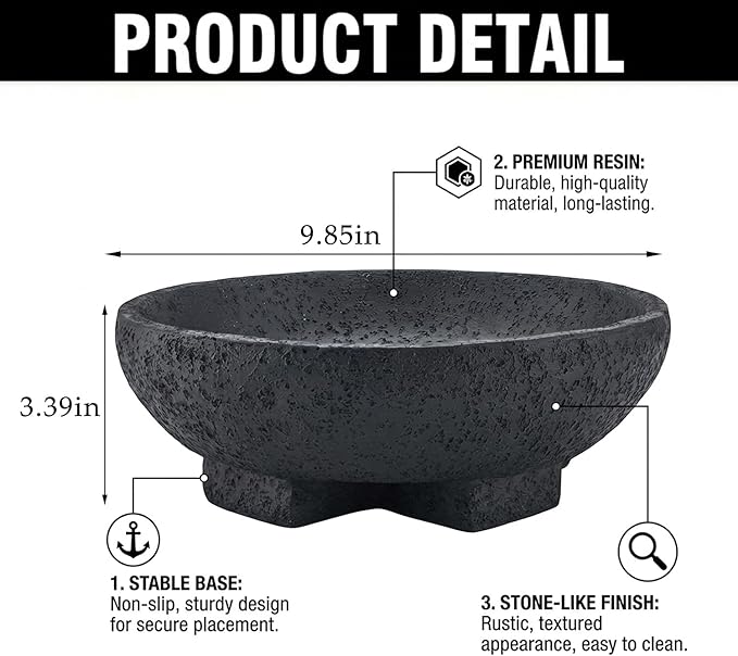 FESTGLOX Black Decorative Bowls, Large Pedestal Fruit Bowl for Kitchen Counter, Resin Key Bowl for Entryway Table, 9 Inch Modern Candy Bowl for Coffee Table Centerpiece
