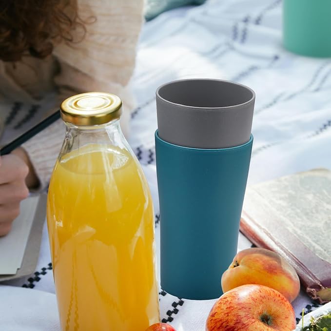 Drinking Glasses Premium Wheat Straw Unbreakable Cups - Set of 8 Alternative to Plastic Cups Unbreakable Drinking Cup Easy to Clean & Reusable Dishwasher Safe Water Glasses Tumblers (13 OZ)