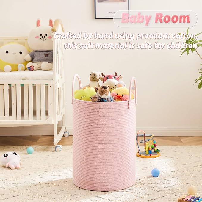 Artfeel Laundry Basket,Woven Cotton Rope Laundry Hamper,80L for Decorative Storage of Dirty Clothes,Toys and Blankets in Bathroom,Baby Room and Living Room