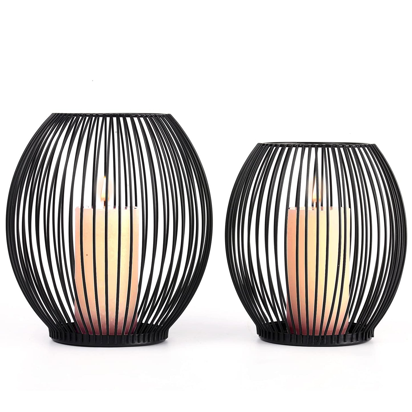 OLEEK Outdoor Candle Holder Decor Set - Black Candle Holder - Candles Holders for Table Centerpiece - Hurricane Candles Holder for Pillar Candles Cage Candle Holders Black Wire Decorative