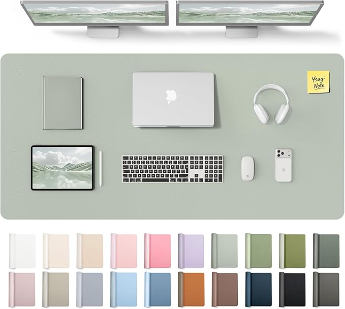 YSAGi Leather Desk Pad Protector, Office Desk Mat, Large Mouse Pad, Non-Slip PU Leather Desk Blotter, Laptop Desk Pad, Waterproof Desk Writing Pad for Office and Home (Grayish Green,55" x 24")