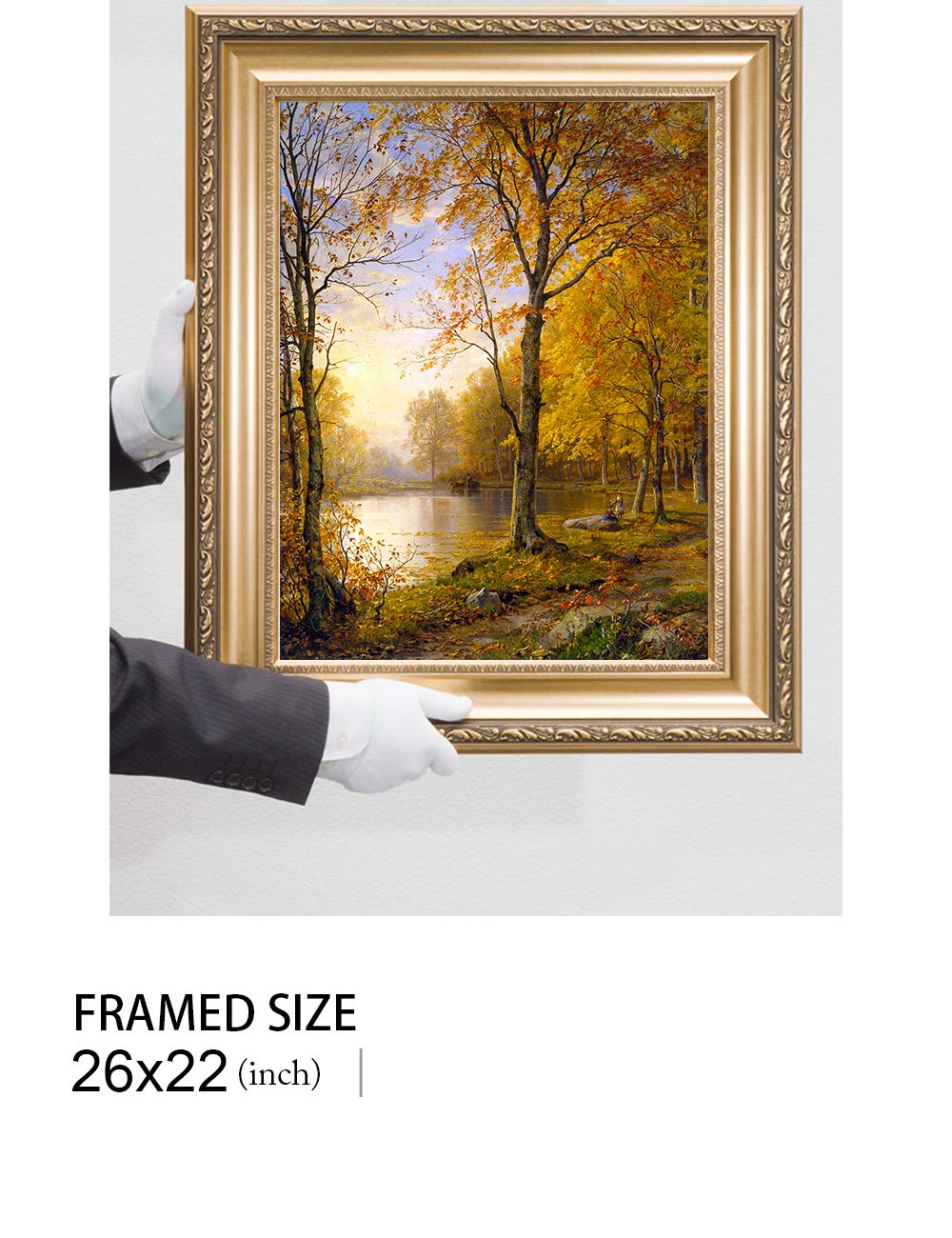DECORARTS - Indian Summer, William Trost Richards Classic Art. Giclee Print on Canvas with Matching Golden -relief Framed Wall Art. 16x20 Total with Framed Size: 22x26