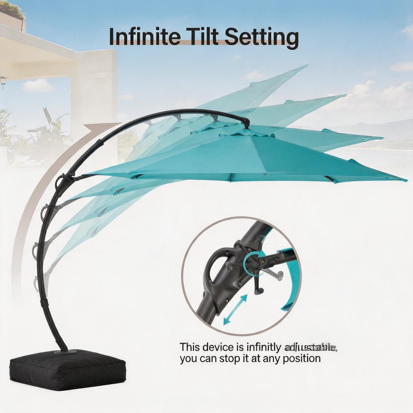 LAUSAINT HOME Outdoor Patio Umbrella with Base, 12 FT Deluxe Curvy Cantilever Umbrella Heavy Duty Offset Hanging Umbrella with 360° Rotation for Market, Pool, Garden, Backyard, Deck (Turquoise Blue)