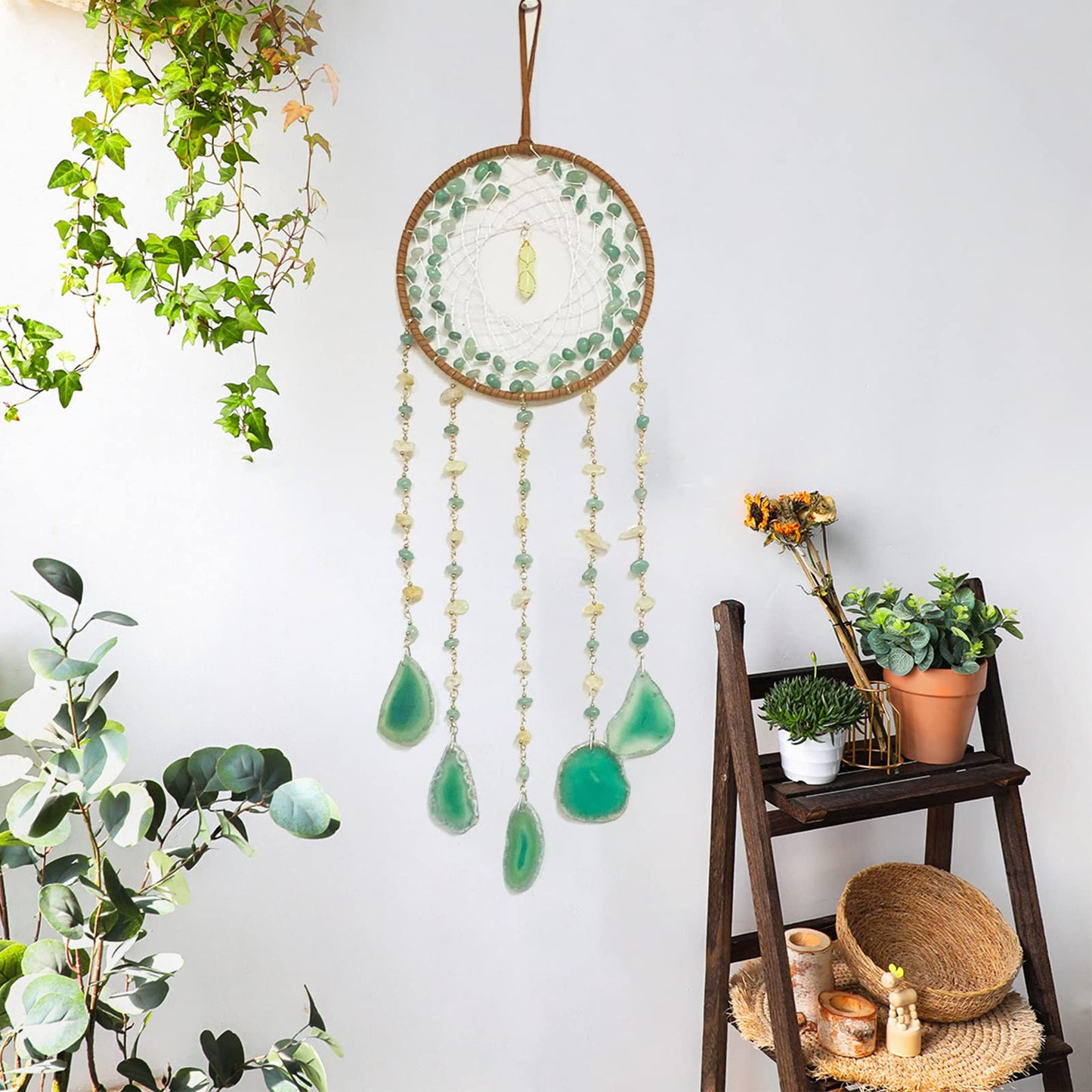 Boho Dream Catchers, Crystal Large Dreamcatcher Green Turquoise Suncatchers for Windows Wall Hangings Decoration Gifts for Adult Girls Bedroom Garden Room Decor