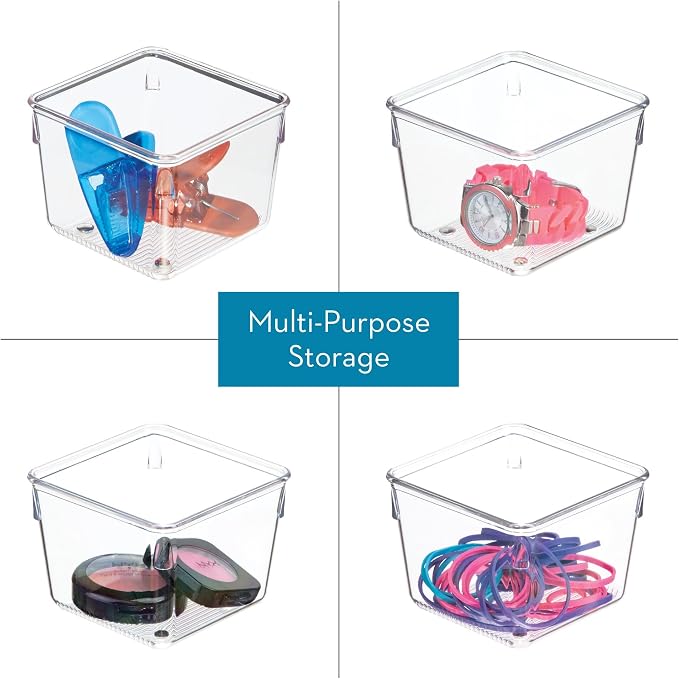 iDesign Plastic Drawer Organizer Bins - Storage for Kitchen, Bathroom, and Desk Drawers - Set of 6 - Clear