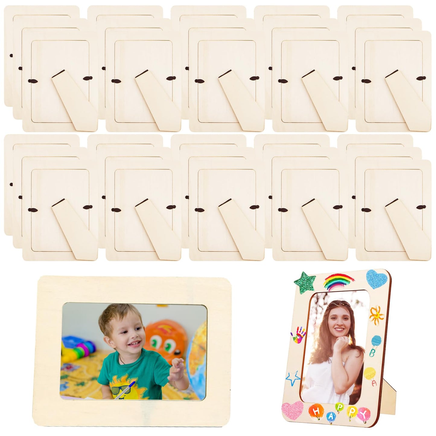 Soleeya 32 Pcs Wooden Picture Frames for Crafts, Bulk Unfinished DIY Wood Craft for 4" x 6" Photos Frame for Wedding Birthday Graduation Party Decor