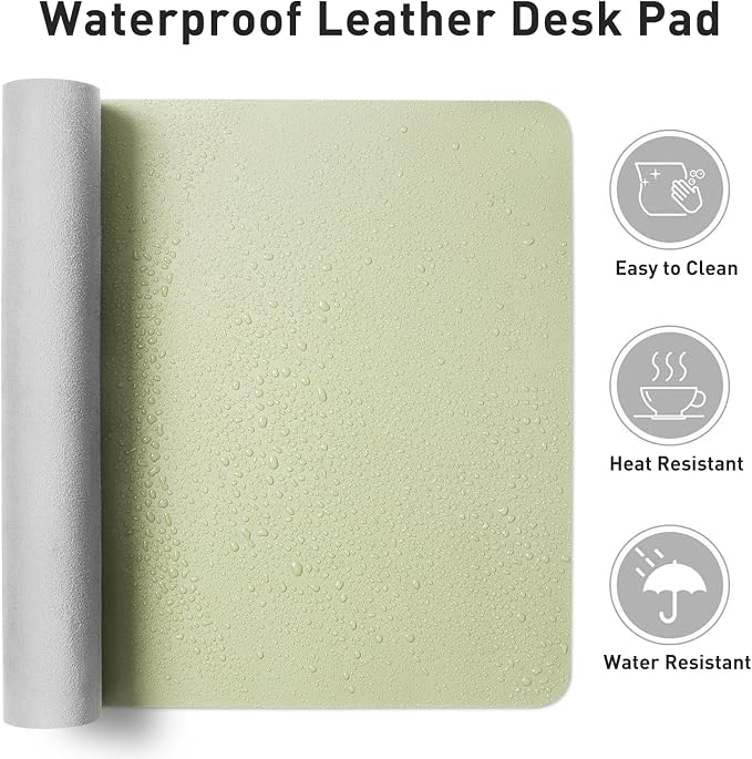 Aothia Faux Leather Desk Mat - Non-Slip PU Leather Desk Blotter, Waterproof Writing Surface, Large Desk Pad for Office & Home (Grass Green, 55" x 24")