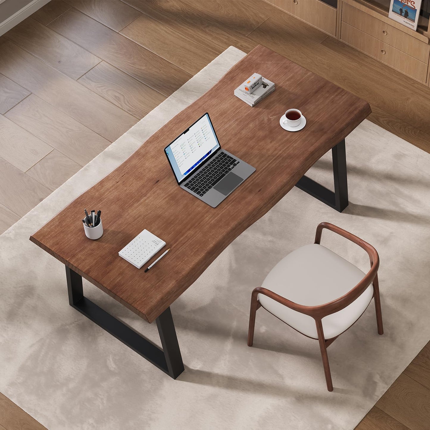 Pine computer desk, modern solid wood home office desk, long rural farmhouse pine dining table, administrative workstation computer desk, suitable for living room and dining room (55inch)