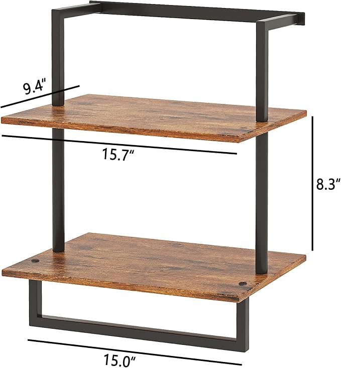 Wall Mounted Towel Rack for Bathroom, Bath Storage Holder 3-Tier Steel Wood Towel Shelf with Bar, Rustic Brown