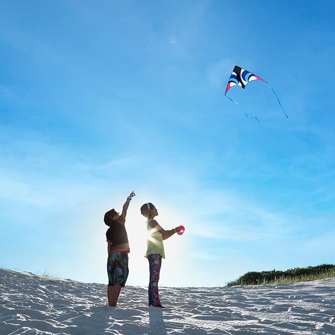Delta Kite for Kids & Adults - Easy to Fly Large Single Line Beach Kite with 300ft String Handle Included, Perfect for Beginners, Teens
