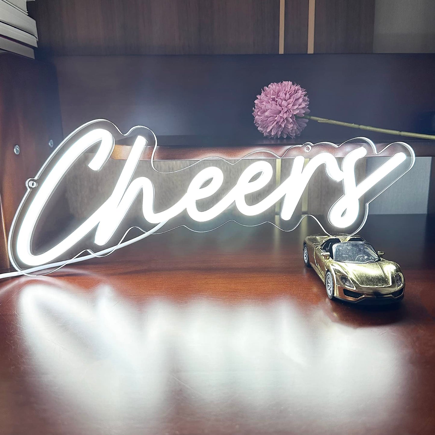 Neon Sign for Bar Home Bar Club Party Wall Decor,Cheers LED Neon With Dimmable Controller,Neon Cheers Light for Birthday Gaming Cafe Party 16.5"*7"(White)