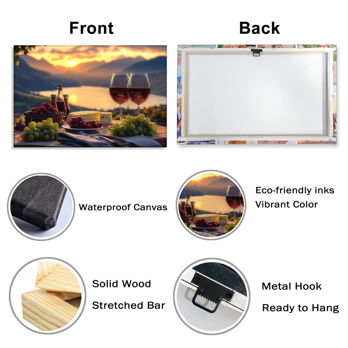 LYUNSHUO Kitchen Canvas Wall Art Wine Picture Decor Fruit Goblet Painting Prints Lakeside Sunset Landscape Romantic Poster Bar Restaurant Home Decoration Framed Ready to Hang(Art-3,12.00"x18.00")