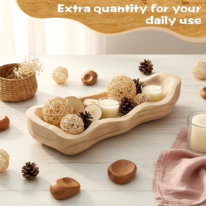 Nuogo 1 Pack 14 Inch Wavy Edge Dough Bowl Large Size Wood Rustic Dough Bowl Decorative for DIY Farmhouse Home Supplies Kitchen Decoration (Color of Wood)