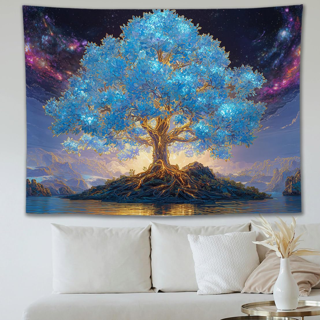 YJDYJD Tree of Life Wall Tapestry – Spiritual Boho Wall Hanging with Celestial Sky and Nature Design, Inspirational Meditation Wall Art and Nature Decor for Bedroom, Living Room, or Yoga Room