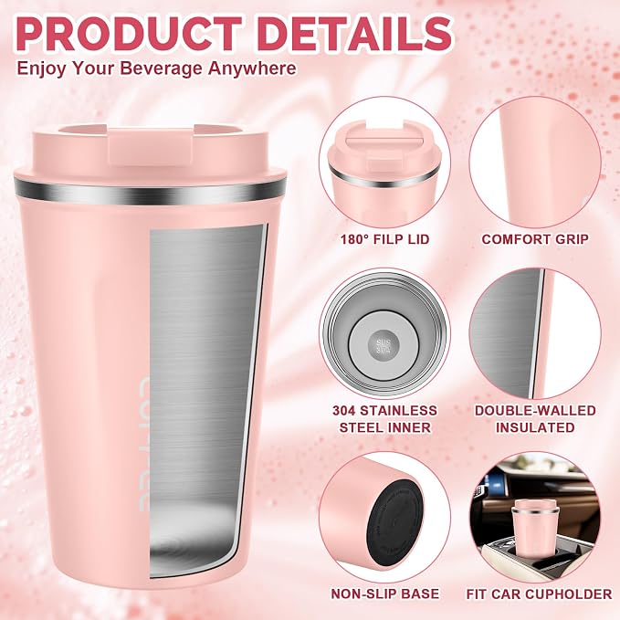 CS COSDDI 12 oz Stainless Steel Vacuum Insulated Tumbler - Coffee Travel Mug Spill Proof with Lid - Coffee Cups for Keep Hot/Ice Coffee,Tea and Beer