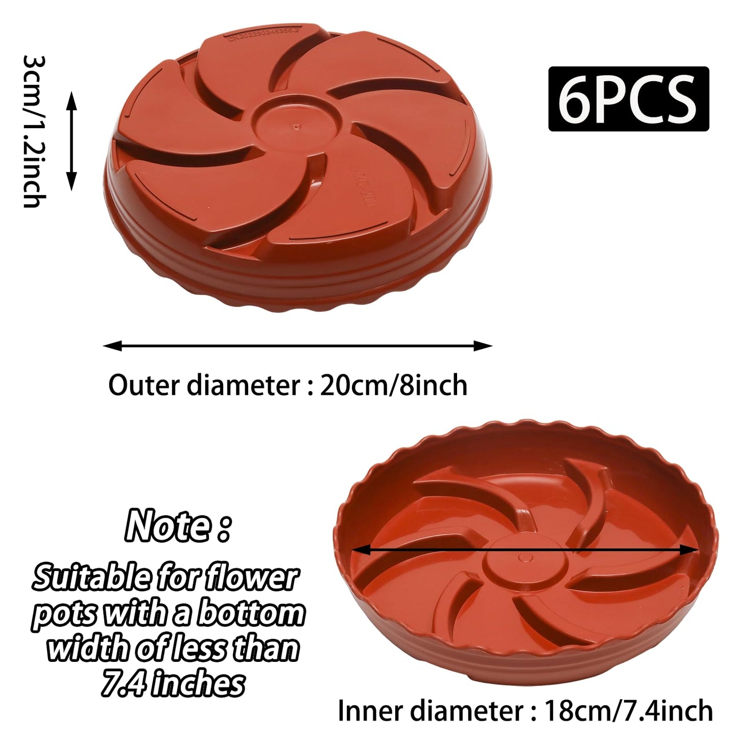 JAKOUE 6 Pack Plant Saucers 8inch Heavy Duty Plastic Pot Trays with Trough Wave Design, Plant Stand Saucers for Indoor Outdoor Plants