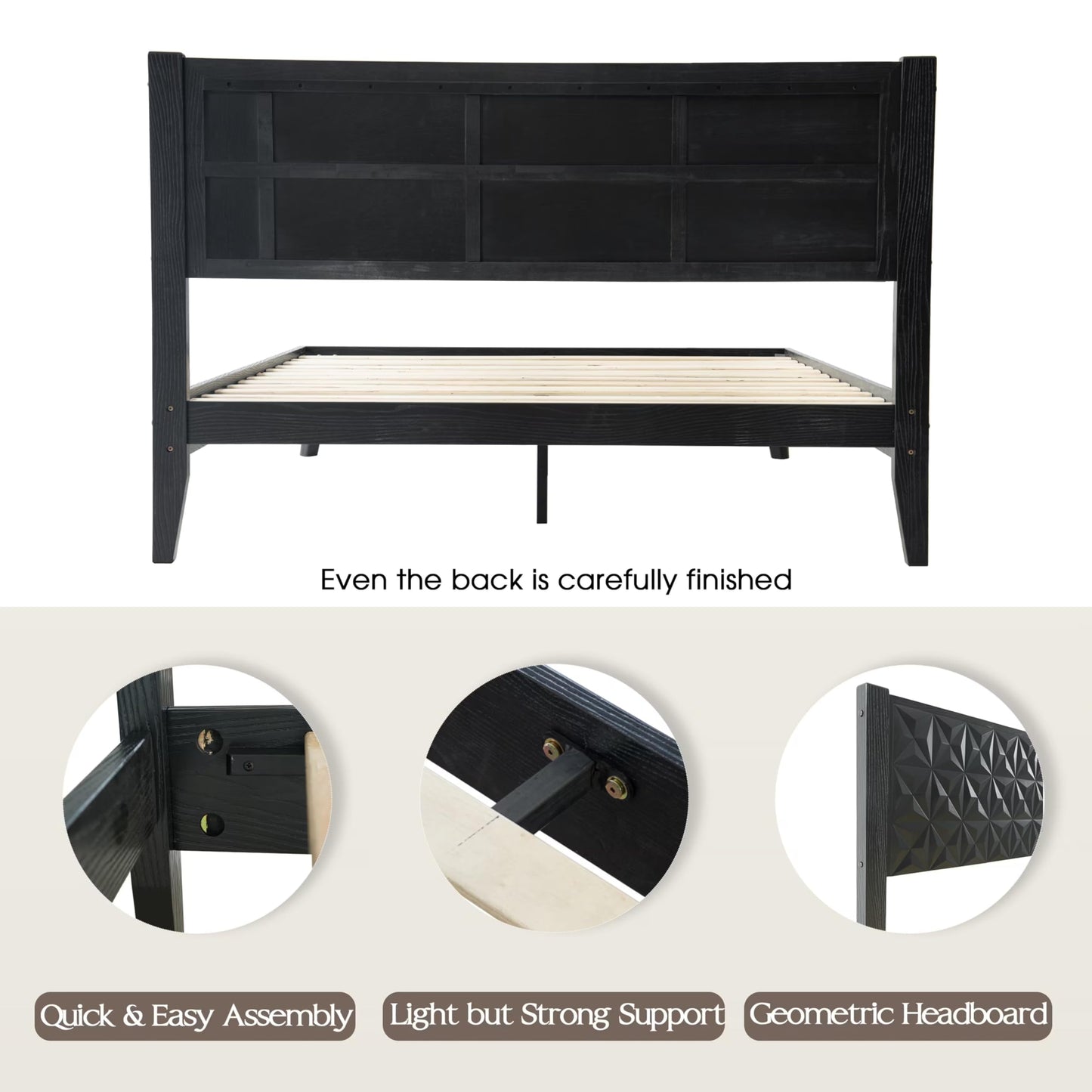 King Size Platform Bed Frame with Solid Wood Headboard & Footboard, 12 Sturdy Slatted Base with Central Metal Legs, Noise-Free & Slip-Free, Easy Assembly, No Box Spring Needed, Ebony Oak Finish UPK-35