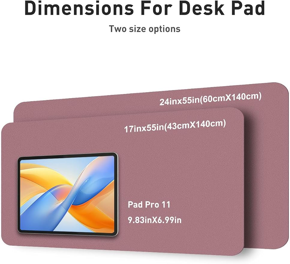 Aothia Faux Leather Desk Mat - Non-Slip PU Leather Desk Blotter, Waterproof Writing Surface, Large Desk Pad for Office & Home (Dark Pink, 55" x 17")
