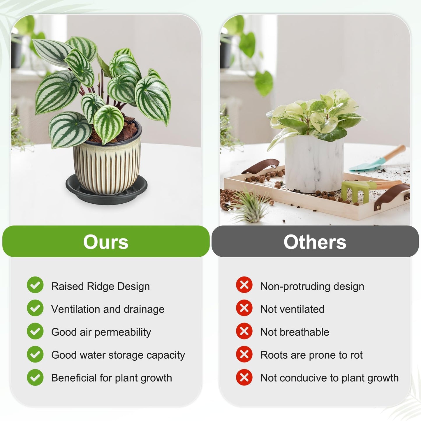 M METERXITY 2-Pack Plant Saucers, 6.3 Inch ID Anti-Rot Root Resin Flower Pot Plant Saucers for Indoor/Outdoor, Flowerpot Drip Tray [8.3 Inch OD, Gray Black]