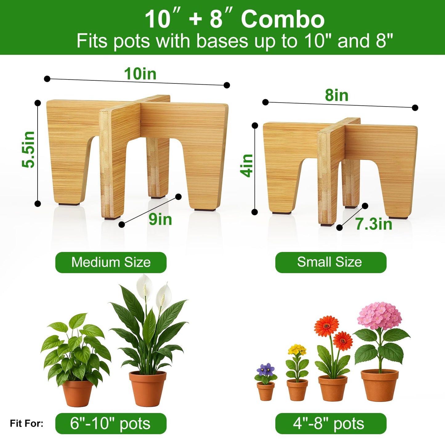 HAWHUV Plant Stand Indoor Outdoor, Plant Holder Sturdy Single Flower Pot Stand Planter Stand Stool Display Decorative for Desktop Counter Room (Natural 10")