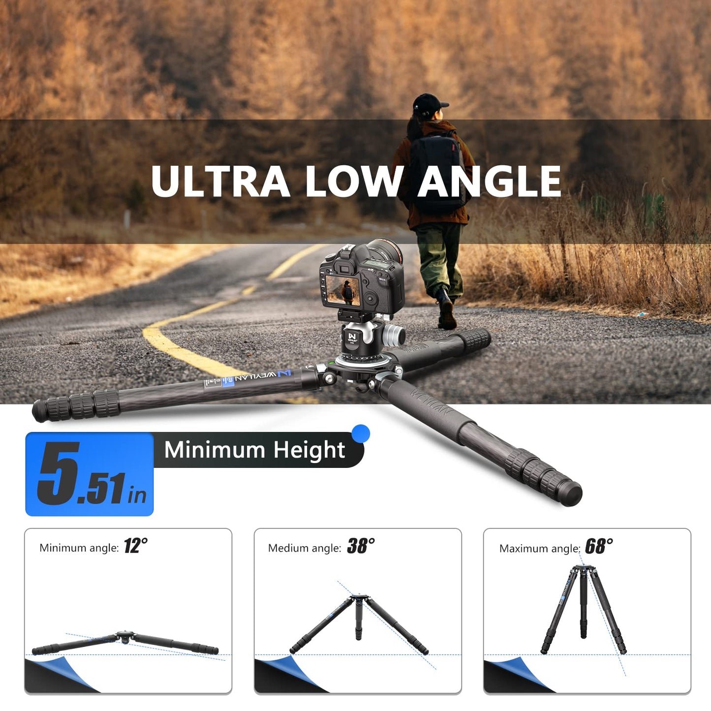 Heavy Duty Tripod Carbon Fiber Camera Tripod WEYLLAN LX9 Professional Tripod Camera, 10 Layers Carbon Fiber Tube, with 40mm Leg Tube, Durable Carbon Bowl Tripods for DSLR Camera Max Load 88lbs/40kg
