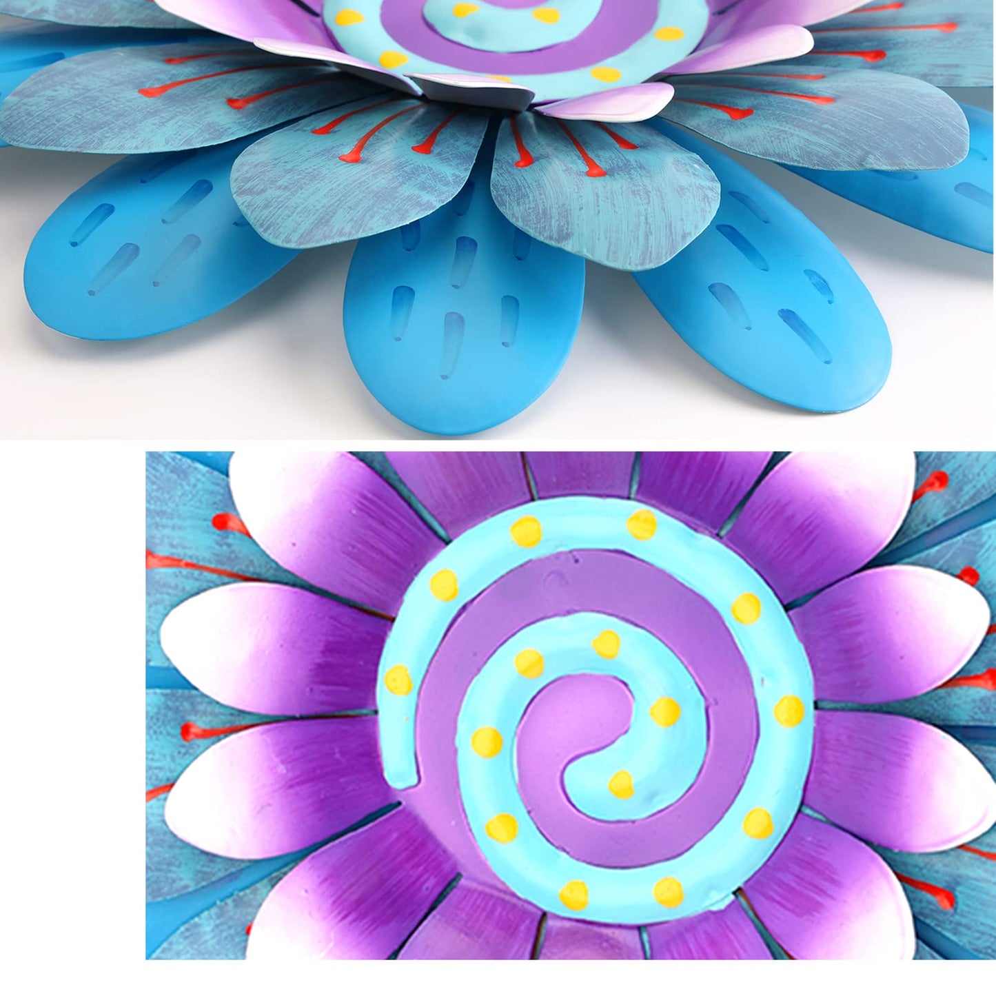 LITIALLY Outdoor Metal Flower Wall Art Garden Decor Cute Flowers Decorations Hanging for Outside Yard Porch Lawn Blue 12x12 inches