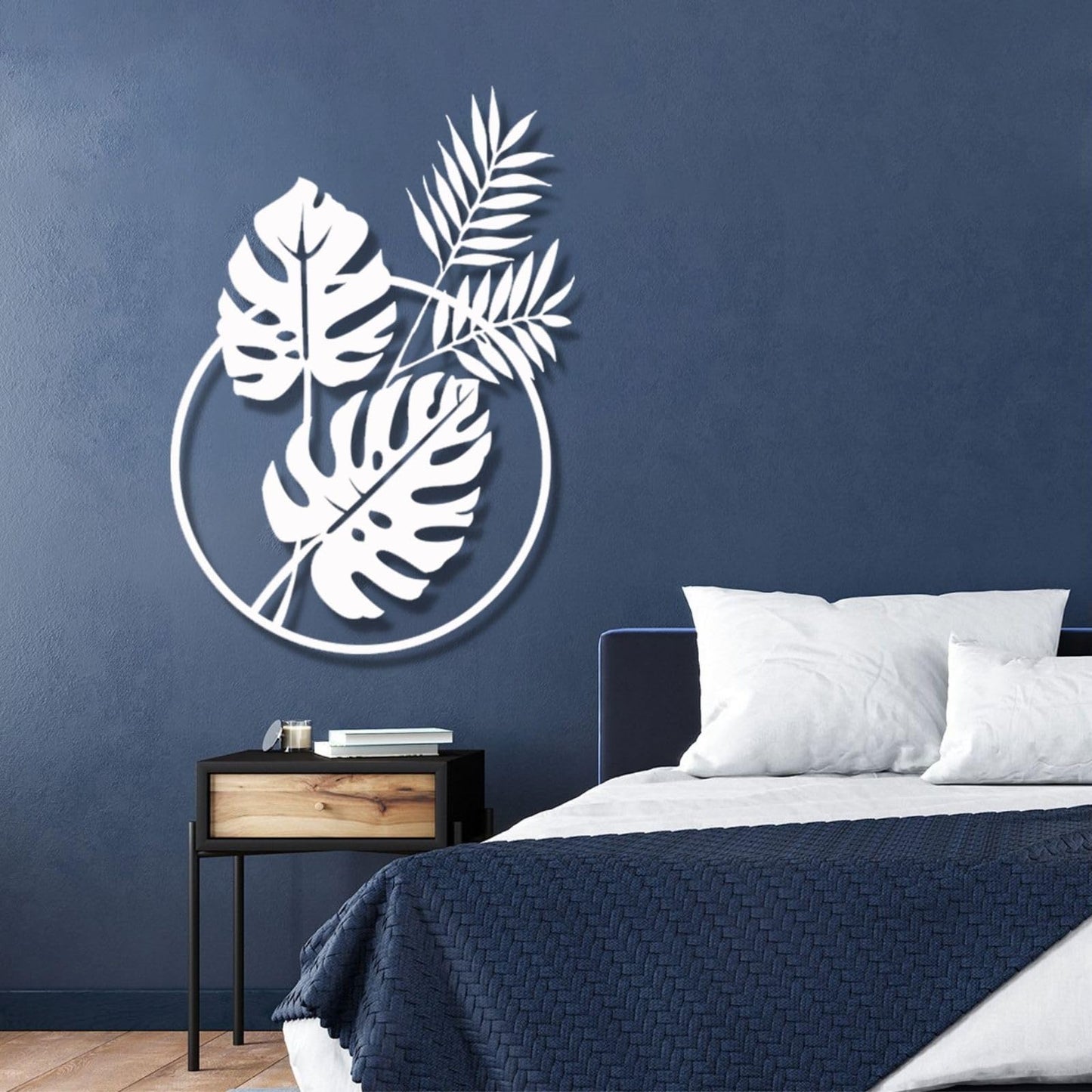 Metal Palm Tree Wall Decor, Palm Leaves Metal Wall Art, Tropical Metal Art Wall Decor, Palm Leaf Wall Decor, Metal Leaf Wall Decor, Metal Plant Wall Decor, Metal Wall Art for Living Room (53x38 inches / 135x97.5 cm, Silver)