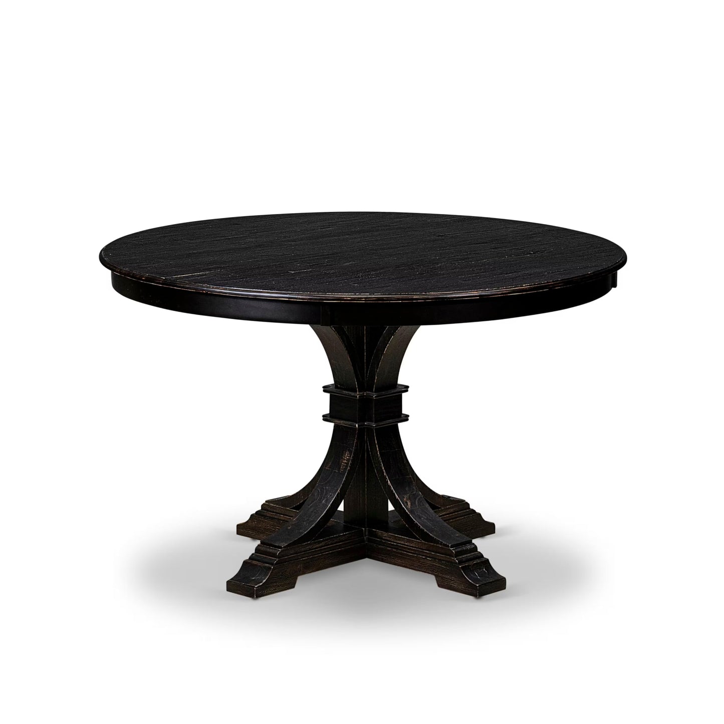 Luxe by East West Furniture FE7-11-TP Kitchen Table with Acacia Wood Round Tabletop and Stylish Pedestal Base - Sand Blasted Black Finish