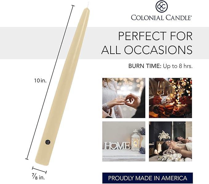 Colonial Candle Unscented Taper Candle, Handipt Collection, Limoncello, 10 in, Pack of 12 - Up to 8 Hours Burn