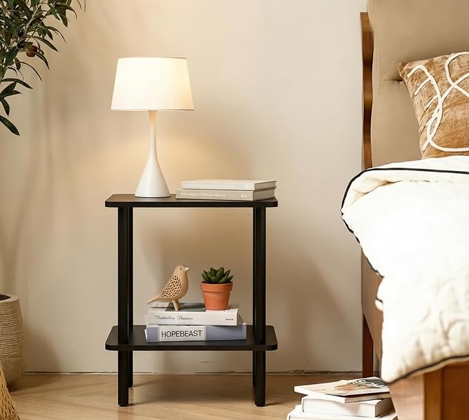 FORAOFUR End Table with Charge Station, Black Small Side Table with USB Ports and Outlets, Narrow Side Table for Living Room, Bedroom and Office, Small Nightstand with Charging Station