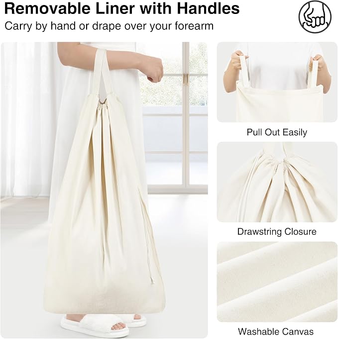STO STO Laundry Hamper with Lid, 90L Large 1 Section Laundry Sorter, Laundry Basket with Removable Washable Canvas Liner Bag, Breathable Clothes Hamper for Bedroom Bathroom Laundry Room Closet Dorm