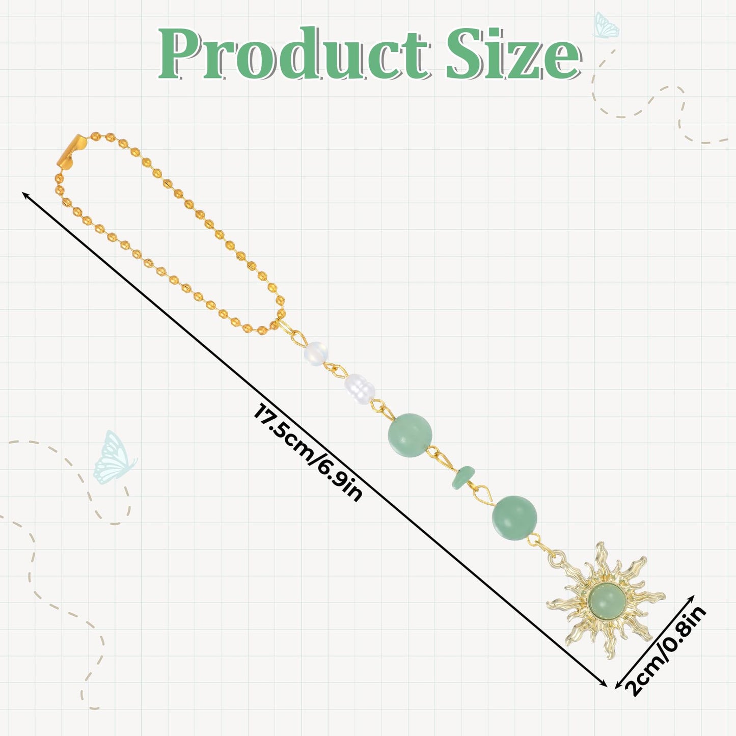 Thinp Sun Hanging Car Charm, Cars Rear View Mirror Accessories Cute Boho Sun Green Car Decor Dangling Handmade Crystals Stones Ornament for Women Men (Green)