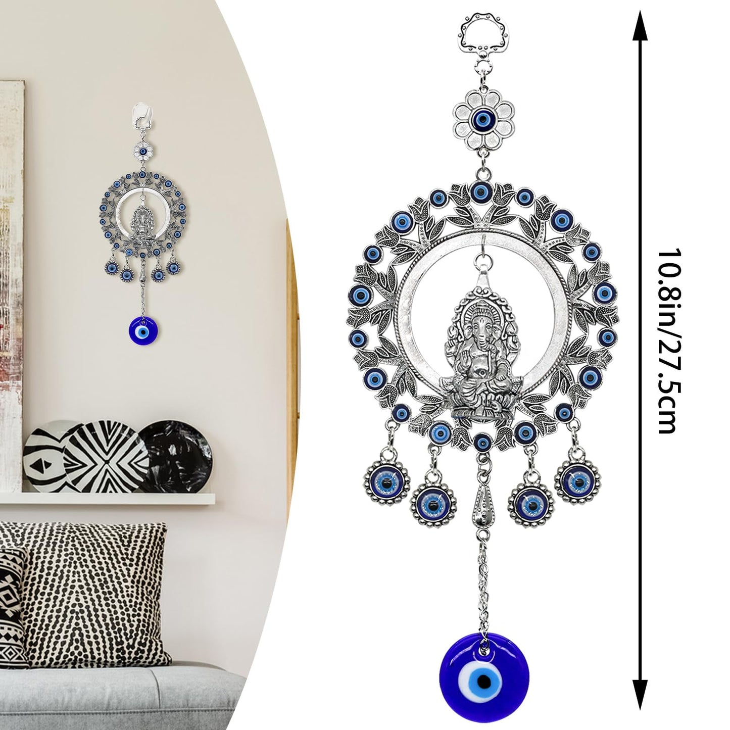 Large Evil Eye Wall Hanging Big Car Charm Ganesha Wall Decor Decoration for Home Door Window Protection Ornerment Blessing Items Housewarming Birthday Spiritual Gifts for Friend Mother