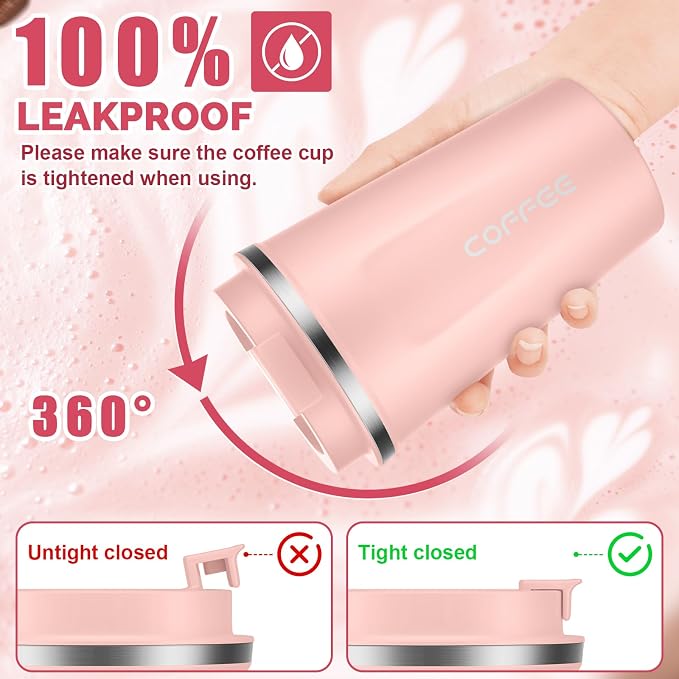 CS COSDDI 12 oz Stainless Steel Vacuum Insulated Tumbler - Coffee Travel Mug Spill Proof with Lid - Coffee Cups for Keep Hot/Ice Coffee,Tea and Beer